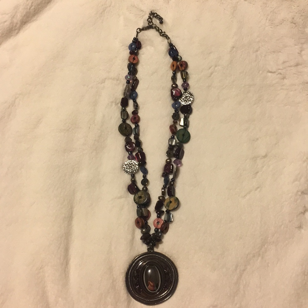 Purple and turquoise beaded fashion necklace!